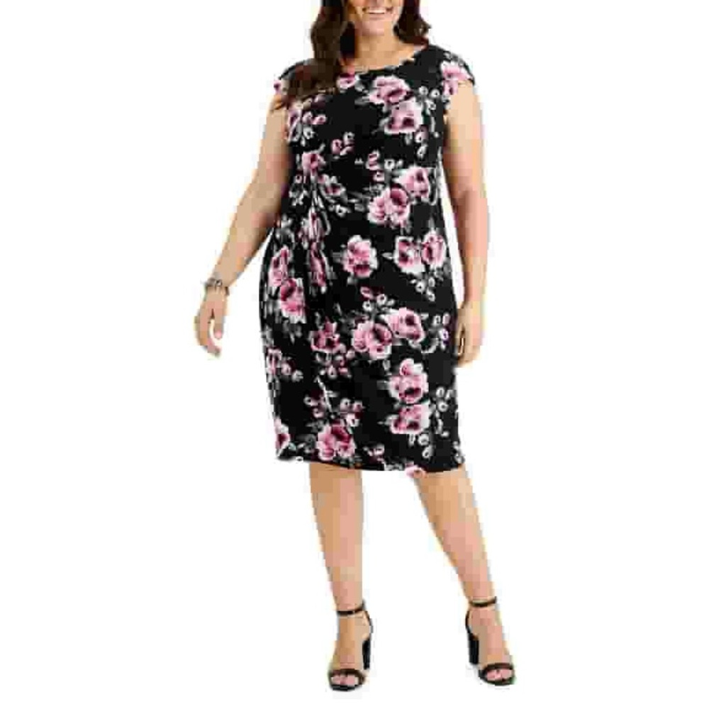 Connected Apparel Women’s  Floral Black and Pink Dress